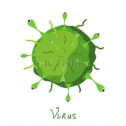 矢量插图卡通绿色病毒在白色背景