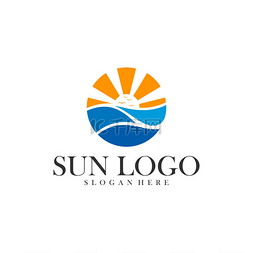 河流logo图片_Sun with water logo design vector template, I