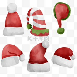 圣诞老人头饰图片_圣诞帽红色水彩风格