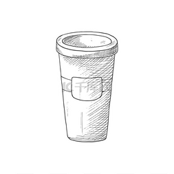 单色咖啡图片_带盖的塑料玻璃隔离单色素描。
