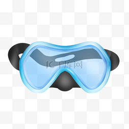 潜水镜浮潜蓝色透明面罩写实风格