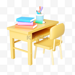 书图片_3D开学季教育书桌文具