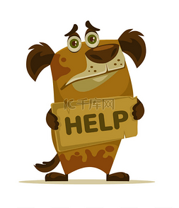 矢量手绘卡通插画图片_犬的特征需要家和帮助。矢量平面