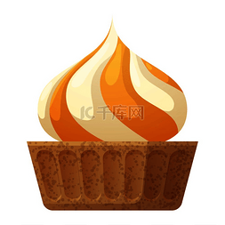 圆形甜蛋糕与白色和橙色奶油漩涡