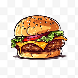 卡通扁平手绘汉堡