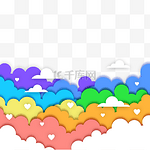 剪纸云朵和彩色卡通海洋