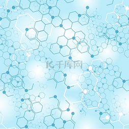 白蓝色卡通背景图片_分子结构无缝图案分子结构蓝白无