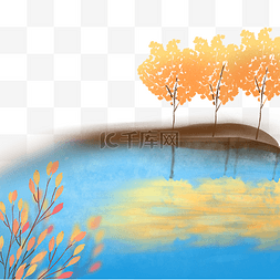 湖边湖水花草树木秋天秋季植物风