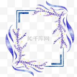 淡雅的蓝色背景图片_水彩方框复古植物