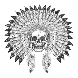 apache图片_带头饰的美洲印第安人头骨美洲原