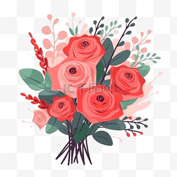 扁平卡通插画装饰素材玫瑰花束4