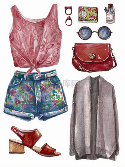 Collage of summer or spring girl clothing