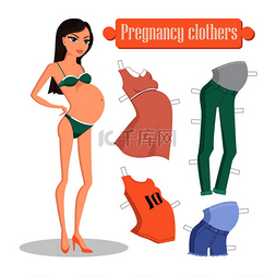 孕妇与婴儿图片_怀孕服装横幅矢量插图与年轻妈妈