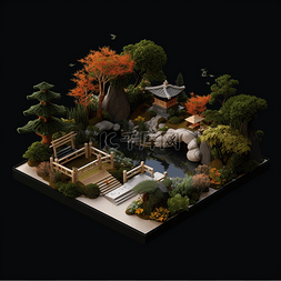 日式3D和风庭院园林元素