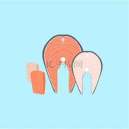 鱼的平面设计图片_三文鱼牛排矢量平面设计插图三文