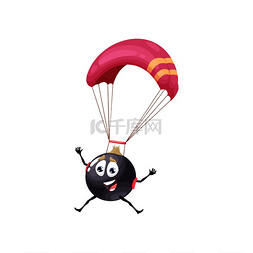 卡通可爱的醋栗角色带降落伞跳伞