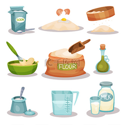 卡通厨房用具图片_面包 ingridients 套装, 厨房用具和烘