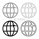 地球上的箭头网格全球互联网概念点击网站上的箭头使用网站图标集黑灰色矢量插图平面风格简单图像