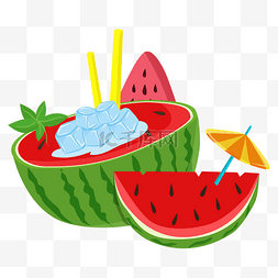 夏天水果冰块图片_西瓜冷饮水果矢量图