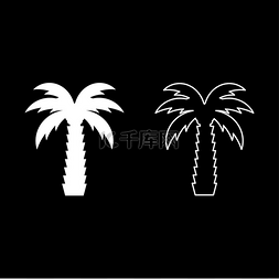 白色瓷瓶子图片_棕榈树热带椰子套装图标白色矢量