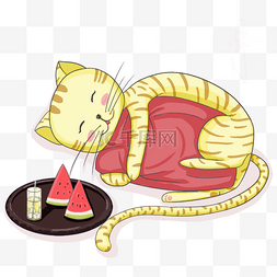 卡通猫咪躺着图片_夏季卡通可爱的猫咪抱枕头形象