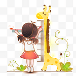 测量身高可爱小女孩小鹿