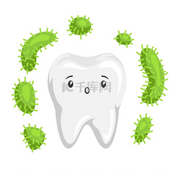 卫生纸广告图片_口腔中有细菌的牙齿插图。