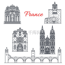 法国著名的旅游地标建筑线图标。