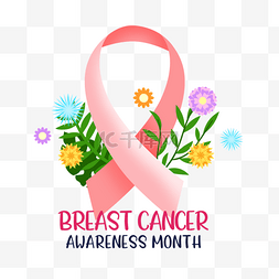 乳腺癌宣传月粉红色丝带和花朵