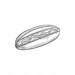 卡通烧烤热狗图片_热狗快餐配香肠面包和芥末矢量外