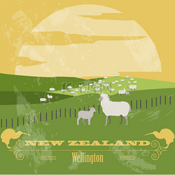 卡通新西兰图片_新西兰的地标。复古风格的图像