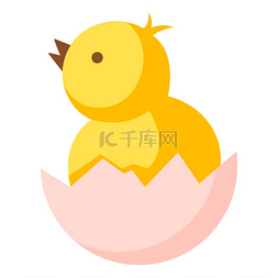 破碎的蛋图片_可爱的复活节黄色小鸡插图。