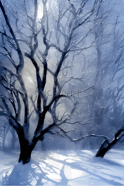 白雪森林图片_冬季的树木