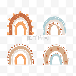 波西米亚风格棕色灰色卡通彩虹