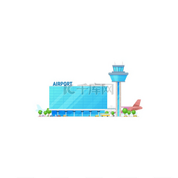 机场卡通图片_机场有喷气式飞机在机场，天际线
