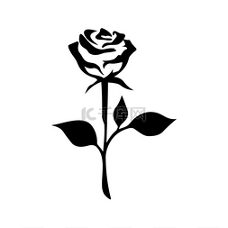 黑色玫瑰花图片_玫瑰花孤立的黑色剪影。