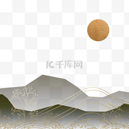 中式花纹卡通图片_传统金色花纹中午的朝阳