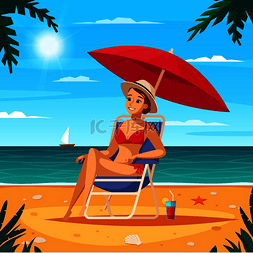 懒人手机支架图片_旅行社卡通海报与穿着泳装的女孩