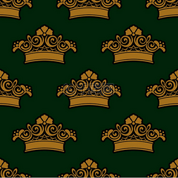 金皇冠图标图片_深绿色背景上带有金色装饰冠、花