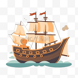 手绘卡通帆船插画图片_卡通手绘船只帆船