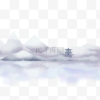 水墨冬季下雪冬天雪景中国风山水
