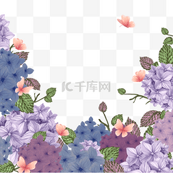 紫色婚礼水彩绣球花卉边框