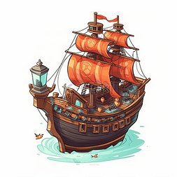 墨水插图海盗船海报