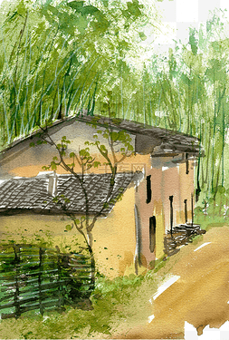 春天的景色图片图片_竹林中的小屋