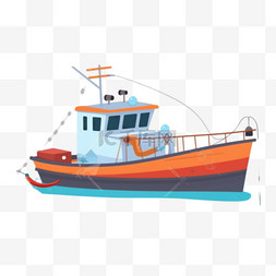 停泊渔船图片_卡通手绘渔船船只