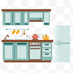 绿色橱柜图片_厨房商务扁平风格冰箱插画
