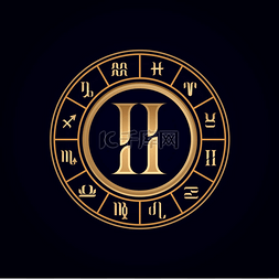 font-04图片_Luxury 12 Zodiac wheel cycle.