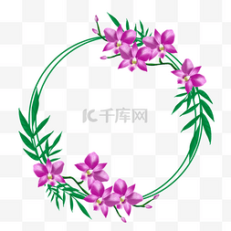 绿色树叶圆形边框图片_水彩兰花花卉婚礼圆形边框
