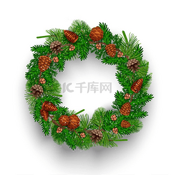 明亮花环图片_冷杉圣诞花环的构图带有锥形圆形