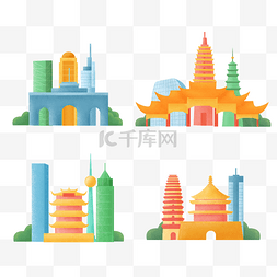 武汉logo图片_扁平噪点地标城市